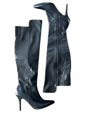 Stuart Weitzman Black Leather Over-the-Knee Stiletto Boots pointed toe 6.5